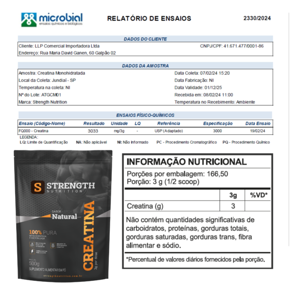 Creatina Monohidratada Micronizada 500g 100% Pura Importada - Image 2