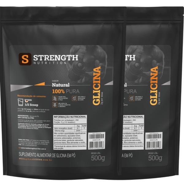 Kit Glicina em Pó 1Kg 100% Pura e Natural Importada - Kit 2 Pacotes 500g - Strength Nutrition